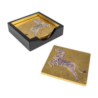 Caspari Zebras Gold Lacquer Coasters Set Of 4 12181LQCSET