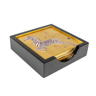 Caspari Zebras Gold Lacquer Coasters Set Of 4 12181LQCSET