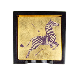 Caspari Zebras Gold Lacquer Coasters Set Of 4 12181LQCSET