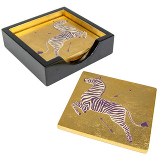 Caspari Zebras Gold Lacquer Coasters Set Of 4 12181LQCSET