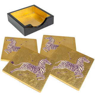 Caspari Zebras Gold Lacquer Coasters Set Of 4 12181LQCSET