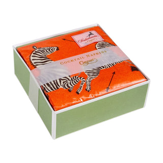 Caspari Zebras Orange  Napkin Box Cocktail - 40 per box 12182B