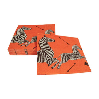 Caspari Zebras Orange Napkin Cocktail 12182C