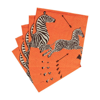 Caspari Zebras Orange Napkin Cocktail 12182C