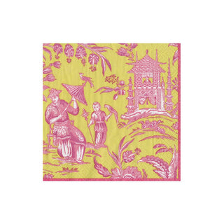 Caspari Silk Road Toile Chartreuse Napkin Cocktail 12473C