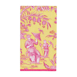 Caspari Silk Road Toile Chartreuse Guest Towel Napkins - 15 Per Package 12473G