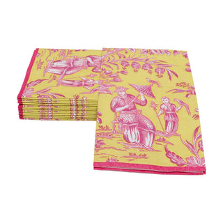 Caspari Silk Road Toile Chartreuse Guest Towel Napkins - 15 Per Package 12473G