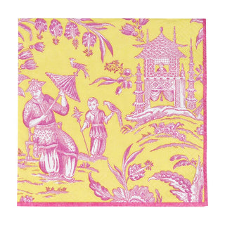 Caspari Silk Road Toile Chartreuse Luncheon Napkins - 20 Per Package 12473L