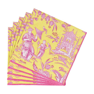 Caspari Silk Road Toile Chartreuse Luncheon Napkins - 20 Per Package 12473L
