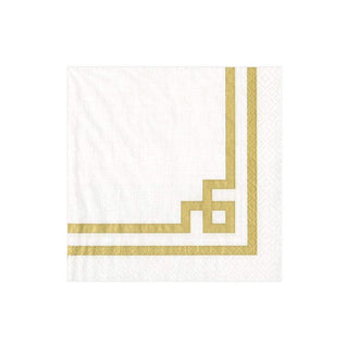Caspari Rive Gauche-Gold And White Napkin Cocktail 12541C