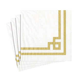 Caspari Rive Gauche-Gold And White Napkin Cocktail 12541C
