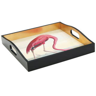 Caspari Audubon Flamingo Sqr Lacquer Square Tray-14X14 13120LQSQR