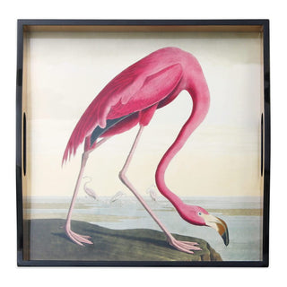 Caspari Audubon Flamingo Sqr Lacquer Square Tray-14X14 13120LQSQR