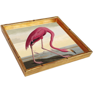 Caspari Audubon Flamingo Bamboo Edge Square Lacquer Tray 13120LQSQRBAM