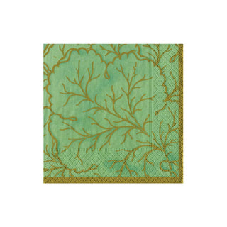 Caspari Gilded Majolica Celadon Cocktail Napkins - includes 12 Cocktail Napkins 14214C