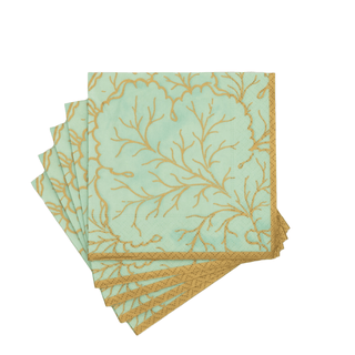 Caspari Gilded Majolica Celadon Cocktail Napkins - includes 12 Cocktail Napkins 14214C