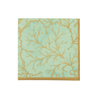 Caspari Gilded Majolica Celadon Cocktail Napkins - includes 12 Cocktail Napkins 14214C