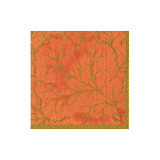 Caspari Gilded Majolica Coral Cocktail Napkins - includes 12 Cocktail Napkins 14216C
