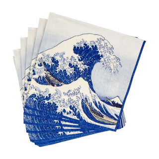 Caspari The Great Wave Blue Napkin Cocktail 14230C