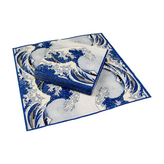 Caspari The Great Wave Blue Napkin Cocktail 14230C