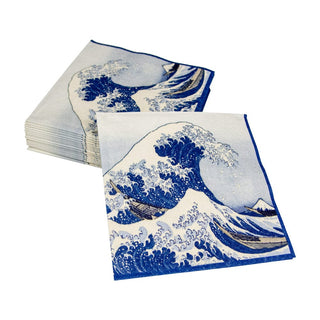 Caspari The Great Wave Blue Napkin Cocktail 14230C