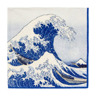 Caspari The Great Wave Paper Cocktail Napkins in Blue - 20 Per Package 14230C