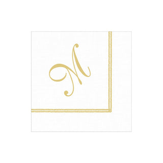 Caspari Hemstitch Script Single Initial M Napkin Cocktail W/Initial 14600C.M