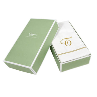 Caspari Hemstitch Script Single Initial T Guest Towel W/Initial 14600G.T