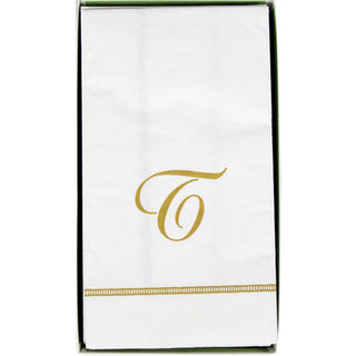 Caspari Hemstitch Script Single Initial T Guest Towel W/Initial 14600G.T
