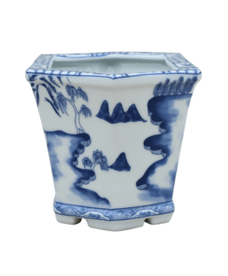 East Enterprises Blue & White Hexagonol Cachepot - 8" 14636
