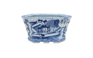 East Enterprises Blue & White Hexagonol Cachepot - 8" 14636