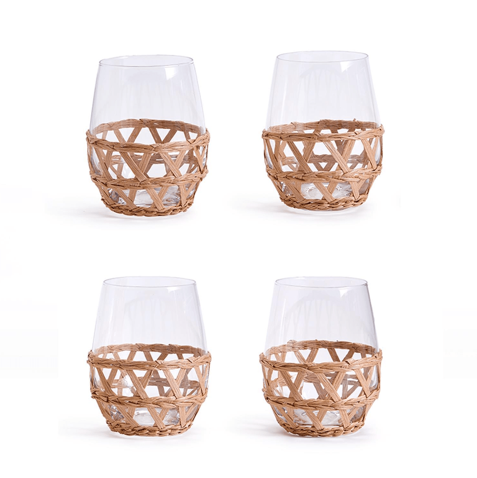 Island Chic Lattice Stemless Wine Glass - Set of 4 – Caspari