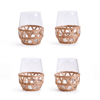 Two's Company Island Chic Lattice Stemless Wine Glass - Set of 4 14659x4