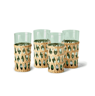 Caspari Hand-Woven Lattice Highball Glass - set of 4 14690x4