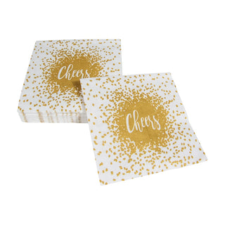 Caspari Cheers Gold Napkin Cocktail 14880C