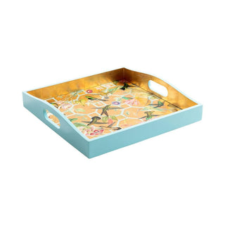Caspari Hummingbird Trellis Gold-Sqr Lacquer Square Tray-14X14 15110LQSQR