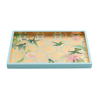 Caspari Hummingbird Trellis Gold Lacquer Sm Rect Tray-8 7/8 X 13 3/4 15111LQSMREC
