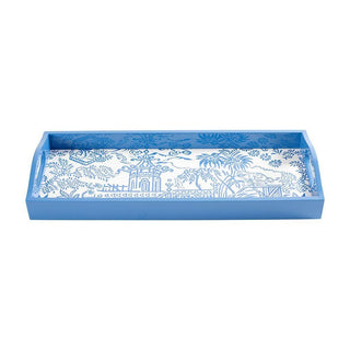 Caspari Pagoda Toile Blue Lacquer Bar Tray-20X8 15340LQBAR