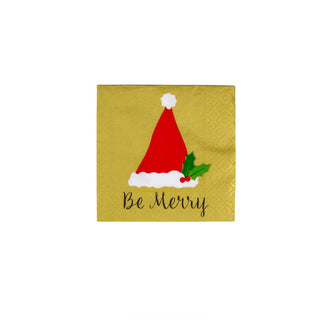 Caspari Be Merry Gold  Napkin Box Cocktail - 40 per box 15601B
