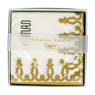 Caspari Dessin Passementerie Gold-Ppr Linen Napkin Box Cocktail-Airlaid 15640B