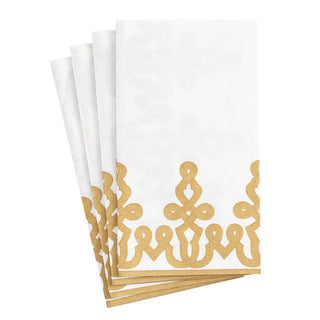 Caspari Dessin Passementerie Gold-Ppr Linen Guest Towels Airlaid - 12 In 15640GG