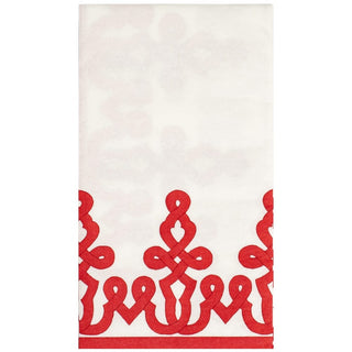 Caspari Dessin Passementerie Red-Ppr Linen Guest Towels Airlaid - 12 In 15641GG
