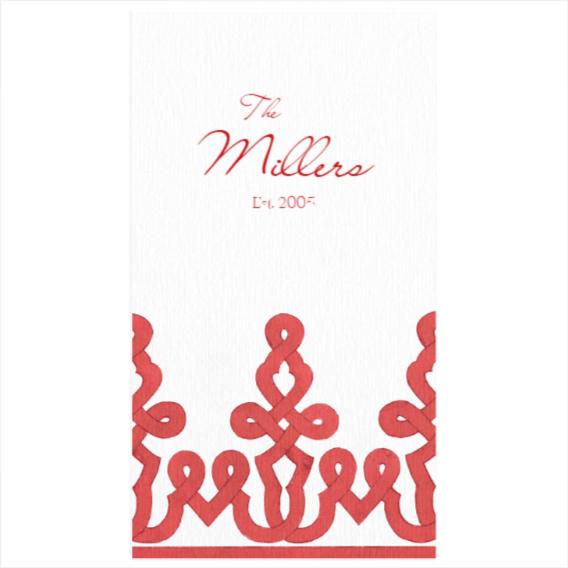 Personalization by Caspari Dessin Passementerie Red Paper Linen Personalized Guest Towel Napkins 15641GGPG