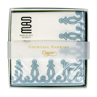 Caspari Dessin Passementerie Stone Blue-Ppr Napkin Box Cocktail-Airlaid 15643B