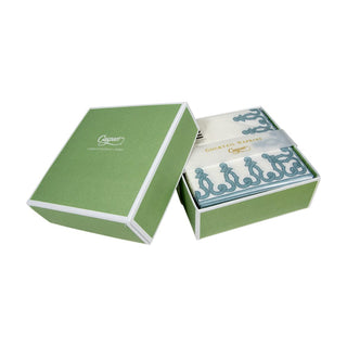Caspari Dessin Passementerie Stone Blue-Ppr Napkin Box Cocktail-Airlaid 15643B