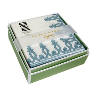 Caspari Dessin Passementerie Stone Blue-Ppr Napkin Box Cocktail-Airlaid 15643B