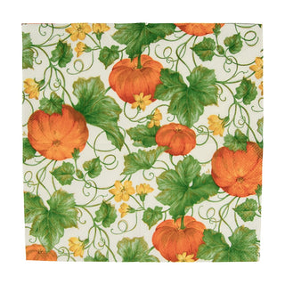 Caspari Heirloom Pumpkins Ivory/Orange Napkin Cocktail 15670C