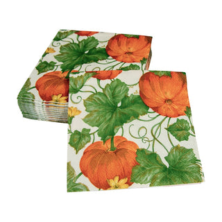 Caspari Heirloom Pumpkins Ivory/Orange Napkin Cocktail 15670C