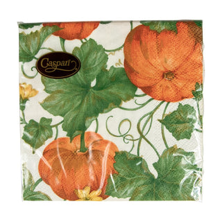 Caspari Heirloom Pumpkins Ivory/Orange Napkin Cocktail 15670C