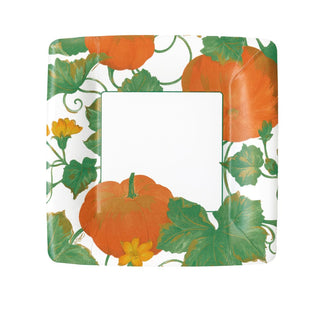 Caspari Heirloom Pumpkins Ivory/Orange Square Salad/Dessert Plates - pack of 8 15670SP